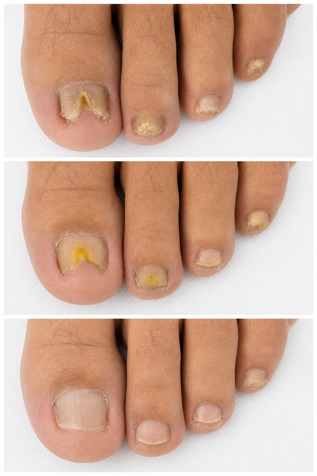 Progreso de tratamiento de onicomicosis en tres etapas